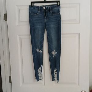American Eagle Outfitters Ripped Blue Next LEVEL Stretch,  Skinny Jegging Jeans